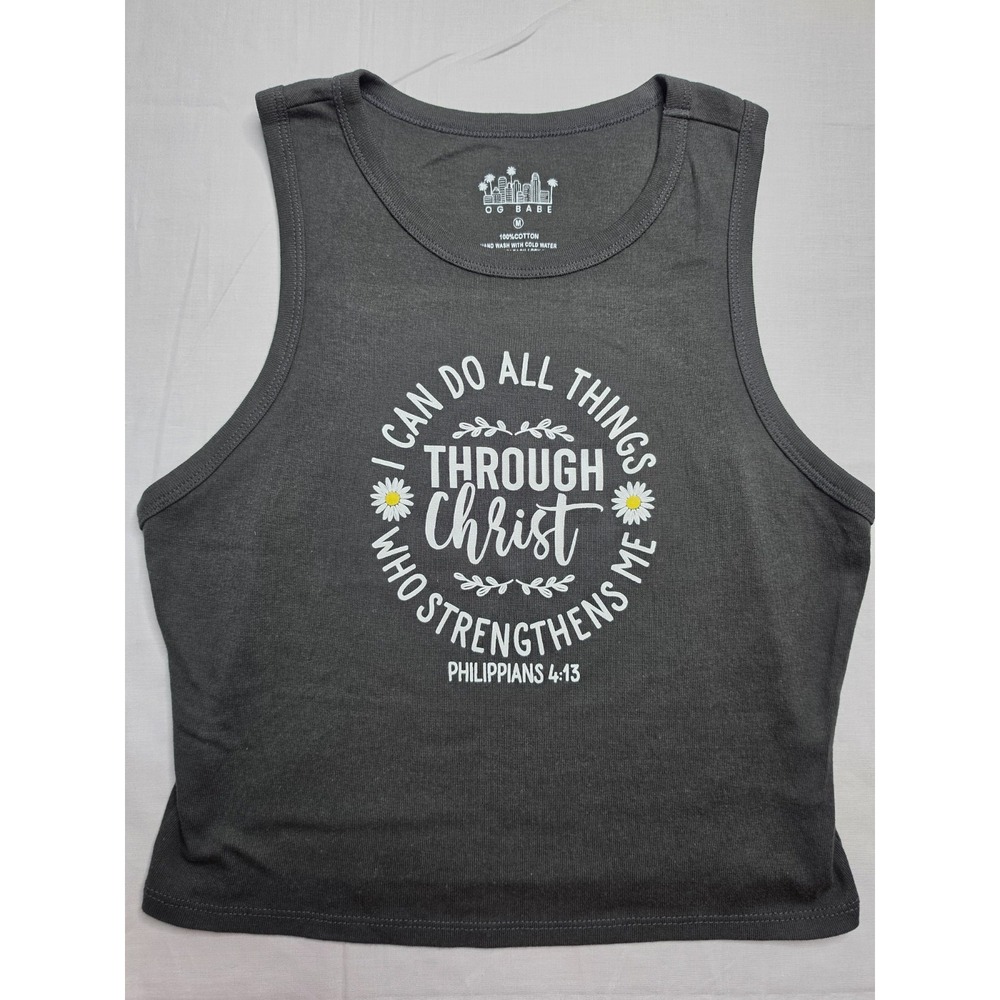 Og Babe Cropped Tank Top Women's Medium Dark Gray 100% Cotton Graphic Pullover